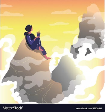 girl in the mountains with a cup of coffee