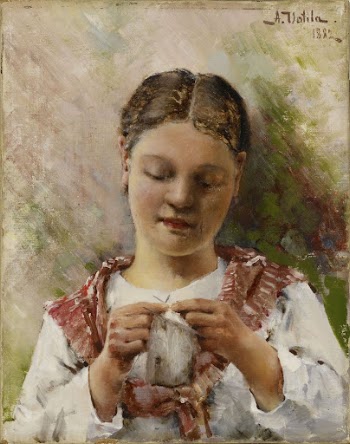 Girl knitting, 1882, Aukusti Uotila | Free Photo - rawpixel