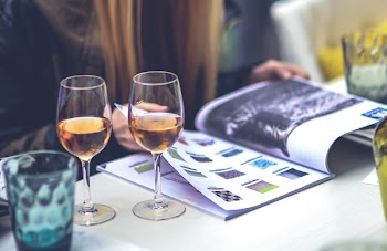 Girl, magazine, wine