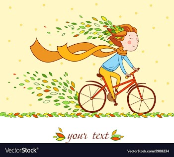  					Girl on bike autumn background vector image														