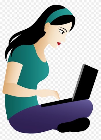 Girl On Computer Clipart Asian Sitting With Laptop - Cartoon Girl With Brown Hair