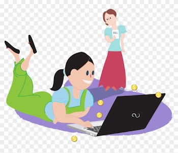 Girl On Laptop Spending Money Online With Mum Behind - Money