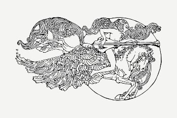 Girl on Pegasus drawing, vintage | Free PSD - rawpixel