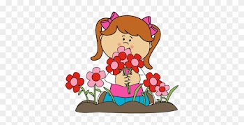 Girl Picking Valentine's Day Flowers Clip Art - Girl With Flowers Clipart