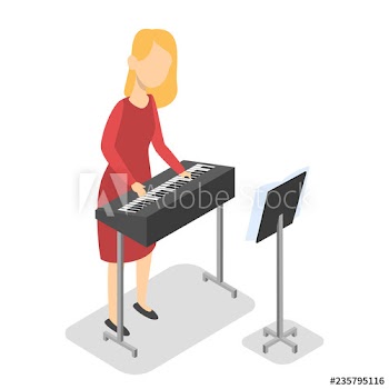 Girl play piano on a music lesson