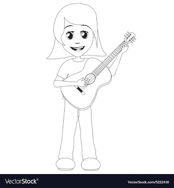 Girl playing guitar outline vector image