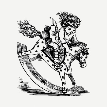 Girl playing rocking horse drawing, | Free PSD - rawpixel