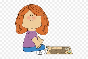 Girl Putting A Puzzle Together - Clip Art Girl Sitting