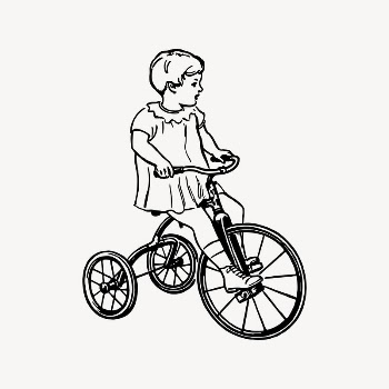 Girl riding bicycle drawing, vintage | Free Vector Illustration - rawpixel
