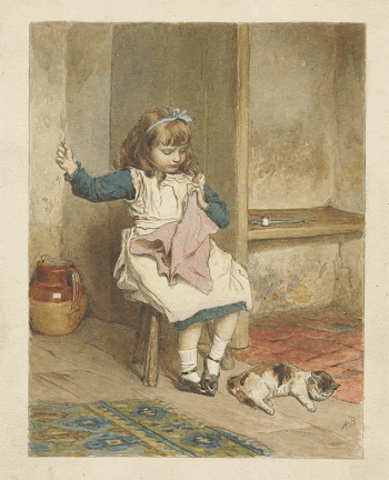Girl Sewing print in high | Free Photo - rawpixel