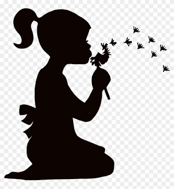 Girl Silhouette With Dandelion Seeds Blowing - Girl Blowing Dandelion Silhouette
