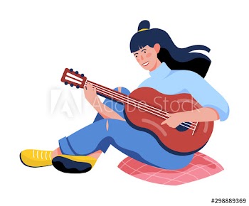 Girl sitting and playing acoustic guitar