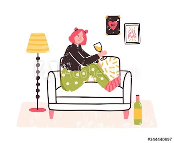 Girl sitting on sofa and drinking beverage