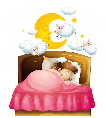 Girl sleeping in bed dreaming of sheeps Free Vector