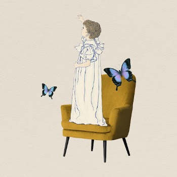 Girl standing on armchair clipart, | Free Photo - rawpixel