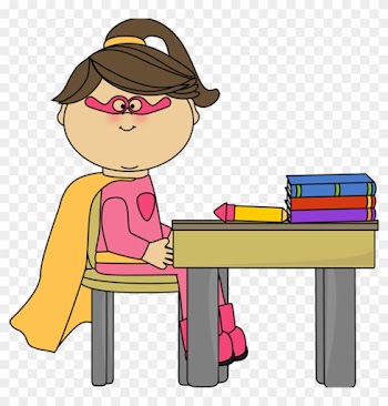 Girl Superhero At School Desk - Girl At Desk Clip Art