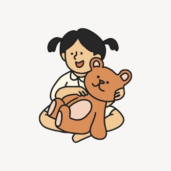 Girl & teddy bear clipart, | Free PSD Illustration - rawpixel