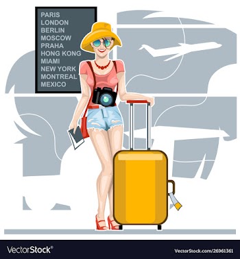 Girl tourist with a suitcase at airport vector image