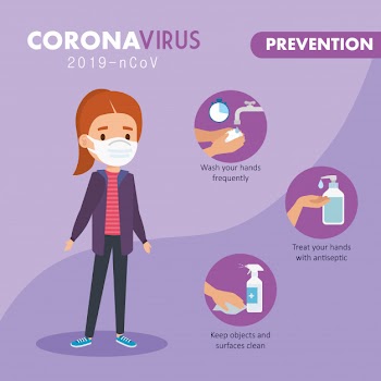 Girl using face mask with campaign prevention 2019 ncov Free Vector