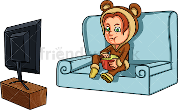 Girl Watching A Movie On The TV Cartoon Clipart Vector - FriendlyStock