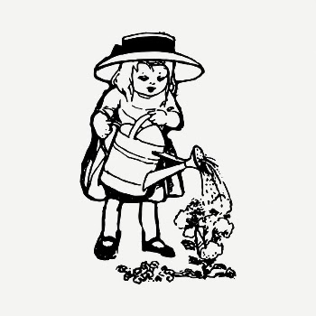 Girl watering flower drawing, vintage | Free PSD - rawpixel
