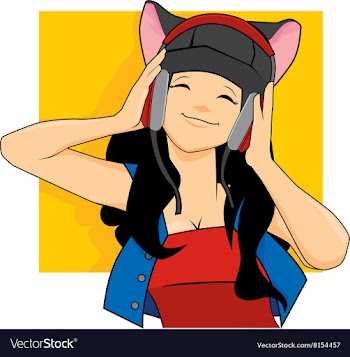 Girl Wearing A Cat Hat Listening Music with Head vector image
