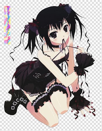 Girl wearing black dress anime transparent background PNG clipart