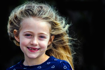 Girl Wearing Blue Heart Print Top