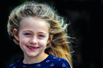Girl Wearing Blue Heart Print Top