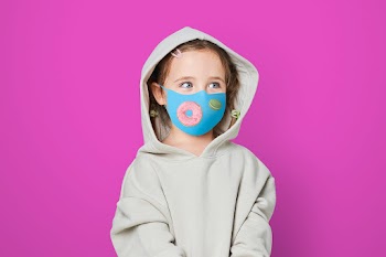 Girl  wearing face mask to prevent Covid 19