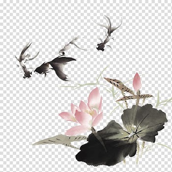 Girl with a Pearl Earring Chinese painting Chinese art, Ink lotus Koi transparent background PNG clipart