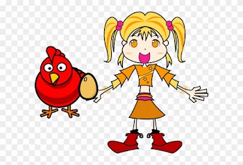 Girl With A Red Hen Clipart