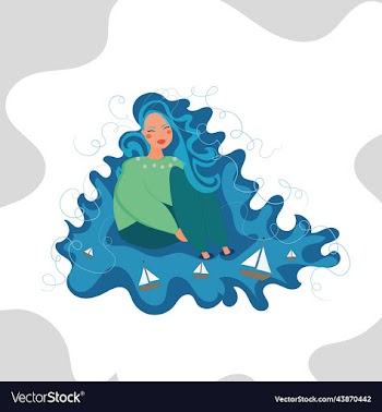 girl with blue hair in which boats swim