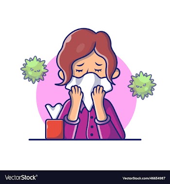 girl with fever and flu cartoon
