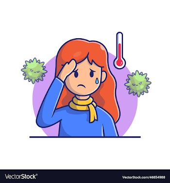 girl with fever and flu cartoon