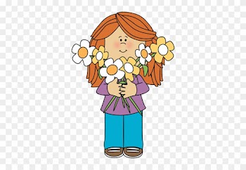 Girl With Flowers Clipart