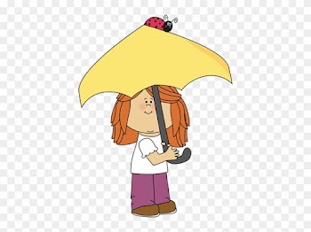 Girl With Umbrella And Ladybug Clip Art - Girl Is Under The Umbrella Clipart