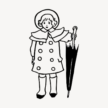 Girl with umbrella clipart, vintage | Free Vector - rawpixel