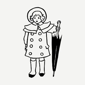 Girl with umbrella drawing, vintage | Free PSD - rawpixel
