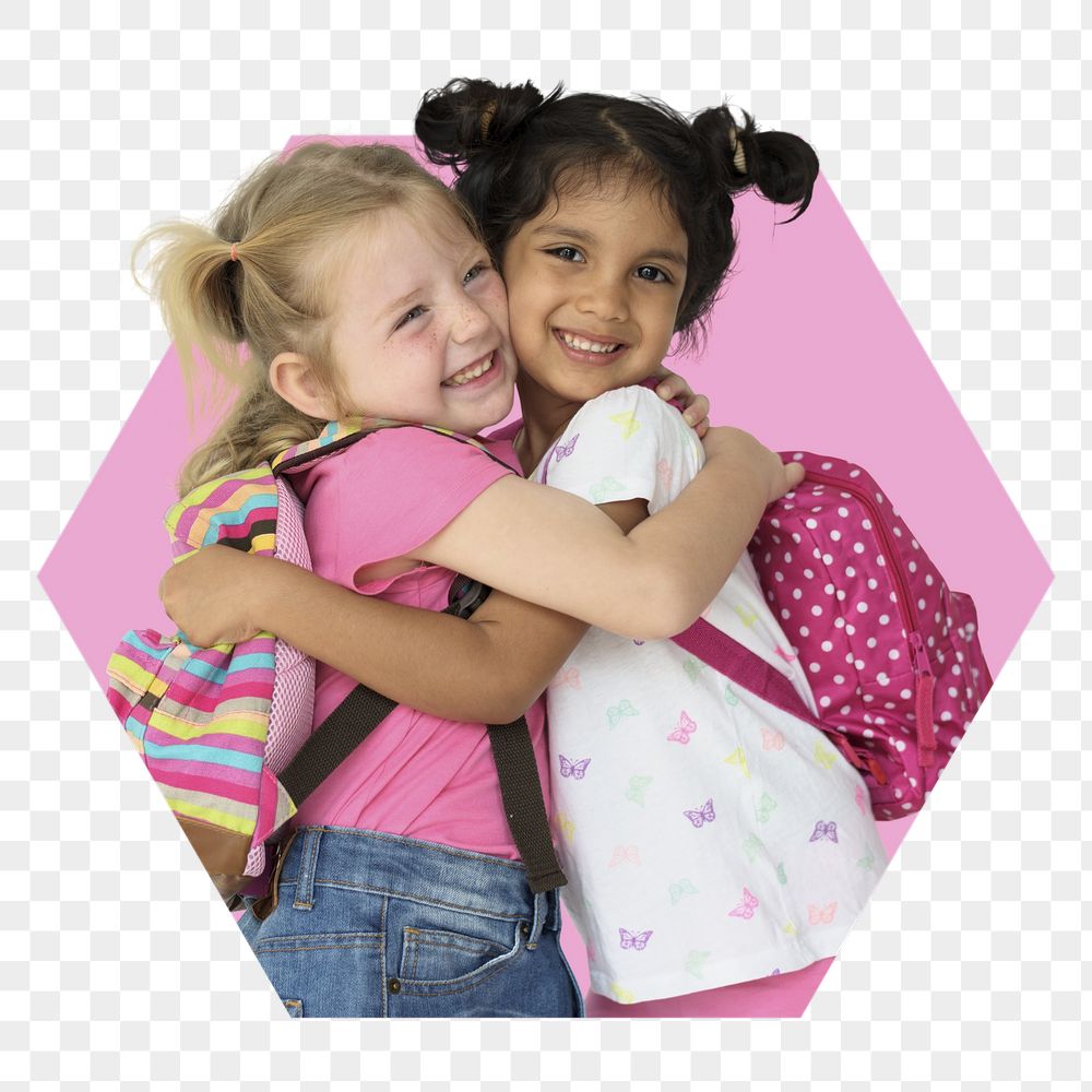 Girls hugging png badge sticker, | Free PNG - rawpixel
