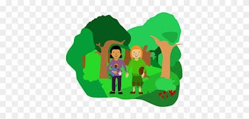 Girls In Forest - Two Girls In Cartoon In The Forest