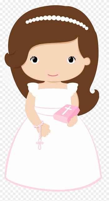 Girls In Pink For Their First Communion - Girl First Communion Clipart