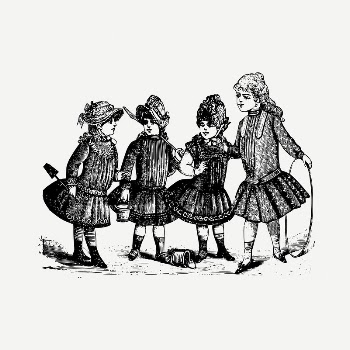 Girls playing hoop drawing, vintage | Free PSD - rawpixel