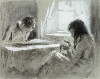 Girls sewing by the window, | Free Photo - rawpixel