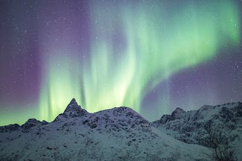 glacier mountain with aurora borealis