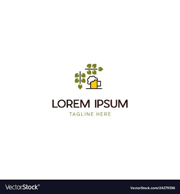 Glass beer drink with leaf naturally logo design vector image