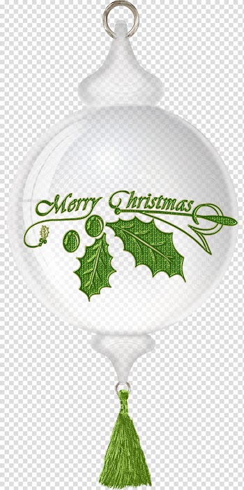 Glass Christmas balls, white and green Merry Christmas pendant ornament transparent background PNG clipart