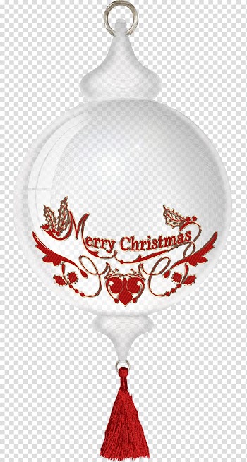 Glass Christmas balls, white and red Merry Christmas ball ornament transparent background PNG clipart