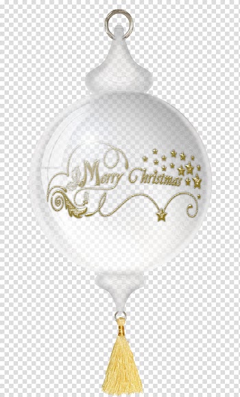 Glass Christmas balls, white bauble with Merry Christmas text illustration transparent background PNG clipart
