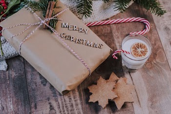 Glass of Milk Near Christmas Present